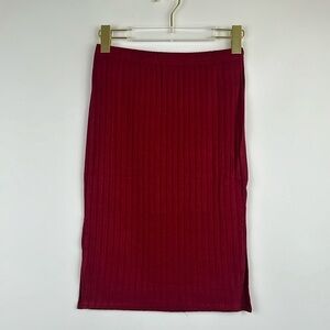 After Market Red Burgundy Pleated Midi Skirt Side Slits Size Small